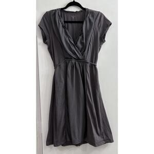 Garnet Hill Medium Gray Twist Front Short Sleeve Shirt Dress Silk‎ Cotton **Read